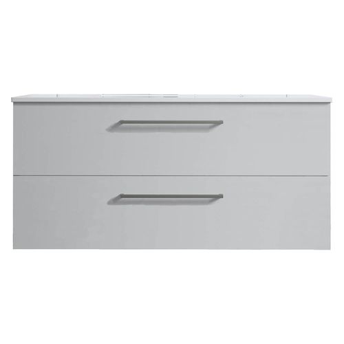 Meuble De Salle De Bain Suspendu 100cm Double Classic Blanc Brillant - Vasque En Céramique