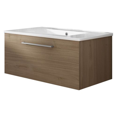 Meuble De Salle De Bain Suspendu 80cm Nice Classic Bois Clair - Vasque En Céramique