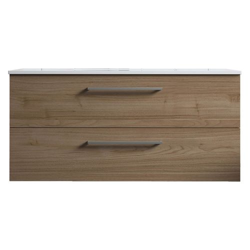 Meuble De Salle De Bain Suspendu 100cm Double Classic Bois Clair - Vasque En Céramique