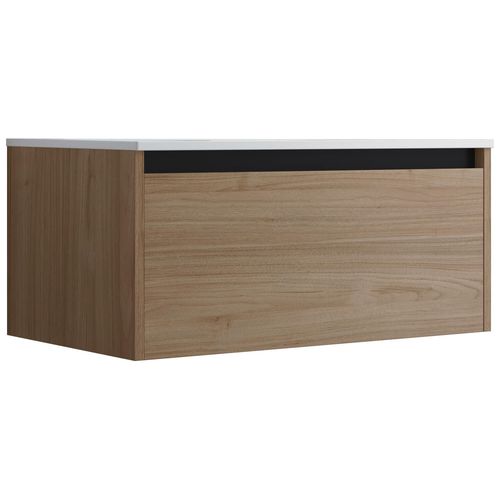 Meuble De Salle De Bain Suspendu 80cm Nice Edge Bois Clair - Vasque En Céramique