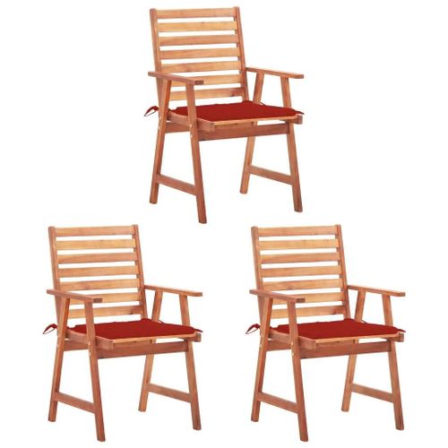 Prolenta Premium - Chaises À Manger D'extérieur Lot De 3 Et Coussins Acacia Massif