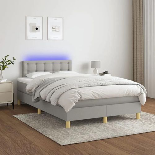 Prolenta Premium - Sommier à lattes de lit matelas LED Gris clair 120x200 cm Tissu