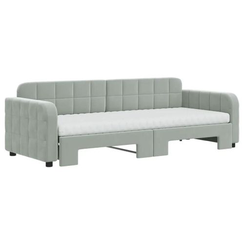 Prolenta Premium - Lit De Jour Avec Gigogne Et Matelas Gris Clair 80x200cm Velours