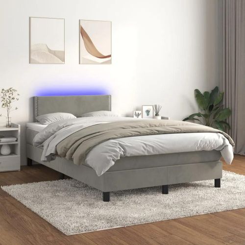 Prolenta Premium - Sommier à lattes de lit avec matelas LED Gris clair 120x200 cm