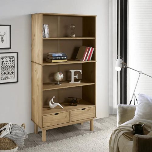 Prolenta Premium - Bibliothèque Otta Avec 2 Tiroirs Marron Bois Massif Pin