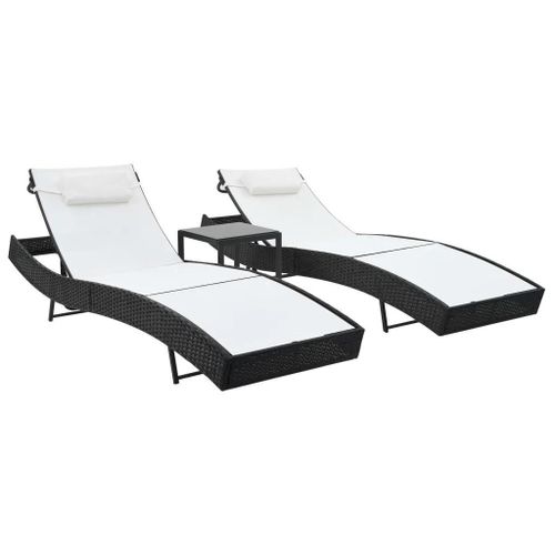 Prolenta Premium - Chaises Longues Lot De Avec Table Résine Tressée Textilène Noir