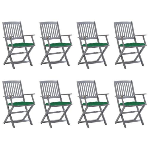 Prolenta Premium - Chaises Pliables D'extérieur Lot De 8 Et Coussins Bois D'acacia
