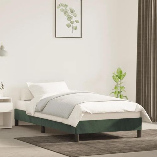 Prolenta Premium - Cadre de lit sans matelas vert foncé 90x200 cm velours