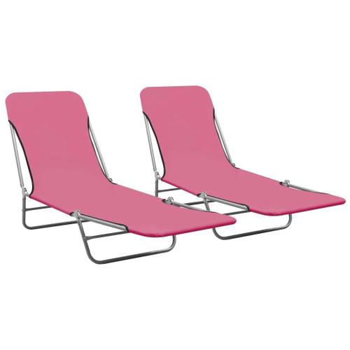 Prolenta Premium - Chaises Longues Pliables Lot De 2 Acier Et Tissu Rose