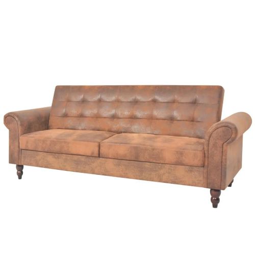 Prolenta Premium - Canapé À 2 Places Convertible Accoudoir Daim Synthétique Marron