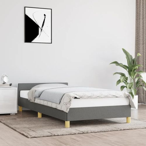 Prolenta Premium - Cadre de lit sans matelas gris foncé 90x200 cm tissu
