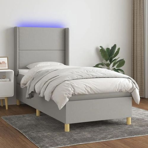 Prolenta Premium - Sommier à lattes de lit matelas LED Gris clair 100x200 cm Tissu