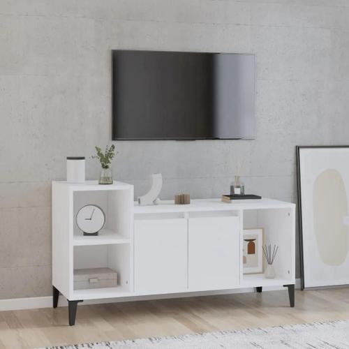 Prolenta Premium - Meuble Tv Blanc Brillant 100x35x55 Cm Bois D'ingénierie