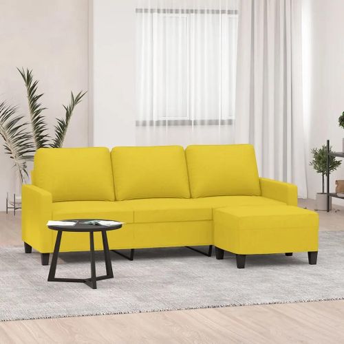 Prolenta Premium - Canapé À 3 Places Avec Repose-Pieds Jaune Clair 180 Cm Tissu