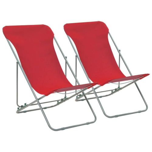 Prolenta Premium - Chaises De Plage Pliables Lot De 2 Acier Et Tissu Oxford Rouge