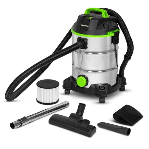 Aspirateur eau et poussières 1400W ? 30L inox ? 18 Kpa avec soufflerie et bouchon de vidange ? Constructor