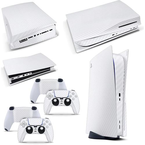 Ps5 Disk Console Carbon White Skin Decal Vinal Sticker + 2 Controller Skins Set