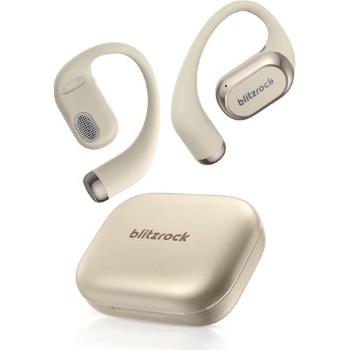Open Ear Ecouteurs sans Fil Bluetooth 5.4, Son Riche et Équilibré, Audio Haute Résolution, Appels Clairs avec IA, Ajustement Sécurisé, 40H de Lecture, IPX5, Charge Rapide, Beige