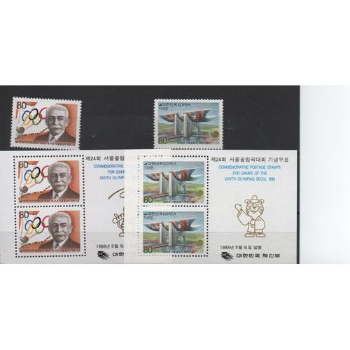 Corée Du Sud Timbres Inauguration Des Jeux Olymoiques Seoul 1988 , Pierre De Coubertin