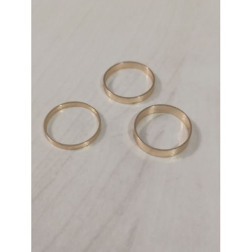 Lot De 3 Bagues Metal Doré, Anneau Simple,Taille 16.5