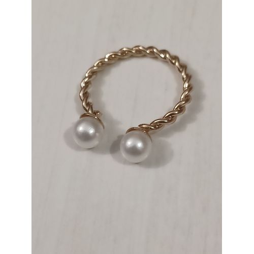 Bague Métal Doré,Anneau Tressé Avec Perles Blanches ,Taille 18