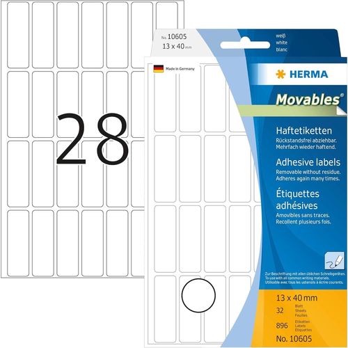 Herma ¿Tiquettes "Movables" 13 X 40 Mm, Manuelle, Blanc, Sur 32 Feuilles