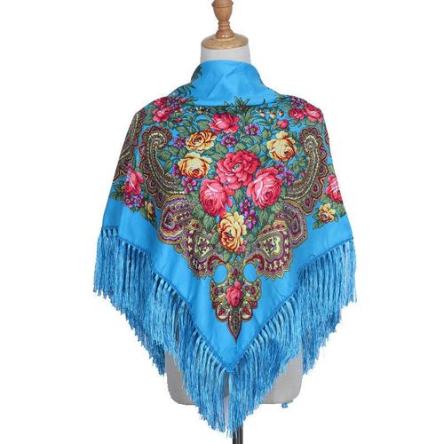 Écharpe De Sauna Imprimée Rétro Pour Femme,Hijabs À Franges Carrées,Châle À Fleurs Enveloppé,Mouchoir De Tête,Châle De Voyage