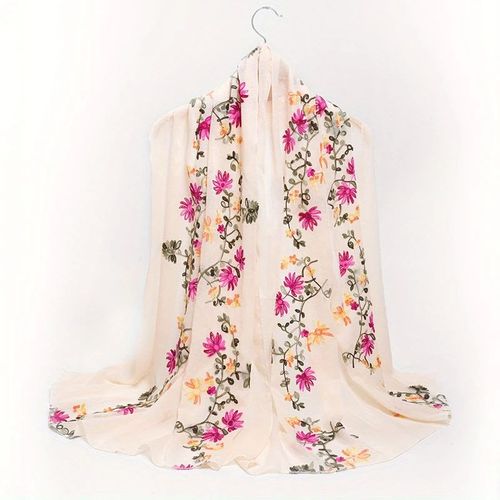 Châle À Motif De Fleurs Brodées Pour Femme,Écharpe Élégante Et Respirante,Accessoire Polyvalent,Design À La Mode,03,85x180cm