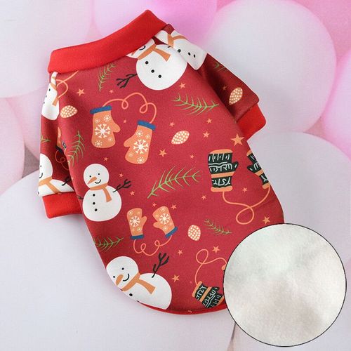 Sweat-Shirt D'hiver Chaud Pour Petits Chiens,Vêtements Pour Animaux De Compagnie,Bouledogue Français,Yorkshire,Chiot Confortable,Pull Pour Chien,Sweat À Capuche - Type Red Snowman-M-14