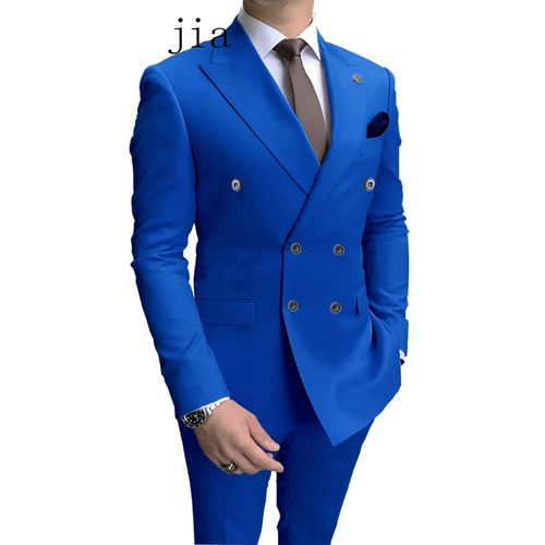 Costumes Décontractés À Double Boutonnage Bleu Ciel Pour Hommes,Revers Patricia,Bouton Doré,Smokings De Mariage Du Marié,Meilleur Ensemble Veste Et Pantalon Blazers,2 Pièces,2024