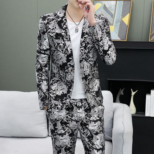 Ensemble Veste Et Pantalon Imbibés Pour Hommes,Or Et Argent Brillants,Vêtements D'estampage À Chaud,Mode Coréenne,Hôte De Mariage,2 Pièces
