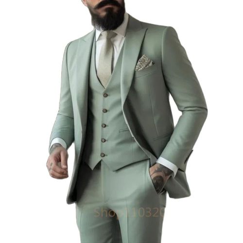 Costume 3 Pièces Vert Clair Pour Homme,Tenue De Mariage,Business,Marié,Veste,Pantalon,Blazer,Mode