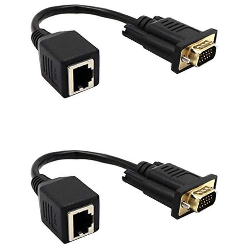 2x Adaptateur VGA vers RJ45 Câble réseau Câble réseau vers câble réseau VGA Connecteur Moniteur vers Câble réseau