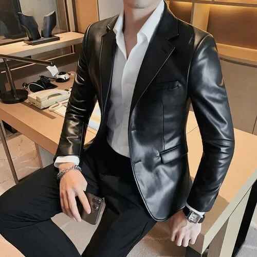 Vestes En Cuir Décontractées Pour Hommes,Coupe Couvertes,Mode Masculine,Vêtements De Marque Combinée,Automne,Haute Qualité