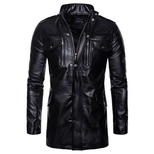 Maxulla Blouson De Motard En Cuir Pour Homme,Long,Décontracté,Slim,Pour Moto,