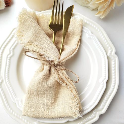 Serviettes De Cuisine En Gaze De Coton 32x32cm,Style Rétro Bavure,Rustique,Pour Salle À Manger,En Lin,Pour Fête De Mariage,Décor De Table,6 Pièces