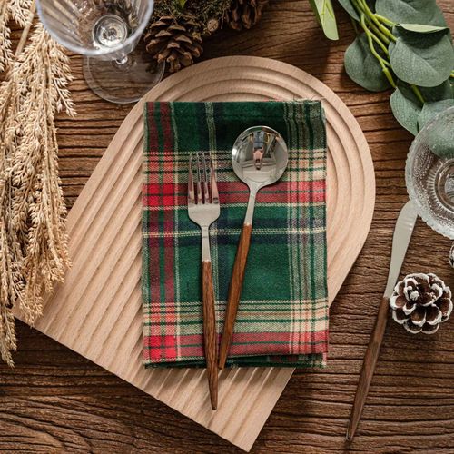 Serviette De Table À Carreaux En Polyester Et Coton Tissé,Décoration De Noël,Napperons Rouges Et Verts Pour La Maison,La Fête De Noël,Le Restaurant Et La Salle À Manger,4 Pièces