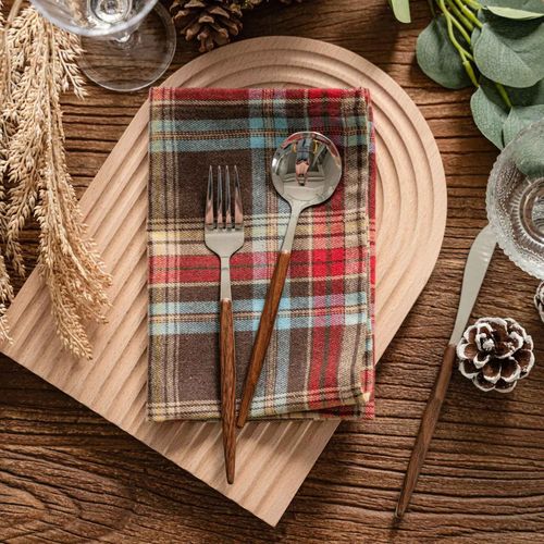 Serviette De Table À Carreaux En Polyester Et Coton Tissé,Décoration De Noël,Napperons Rouges Et Verts Pour La Maison,La Fête De Noël,Le Restaurant Et La Salle À Manger,4 Pièces