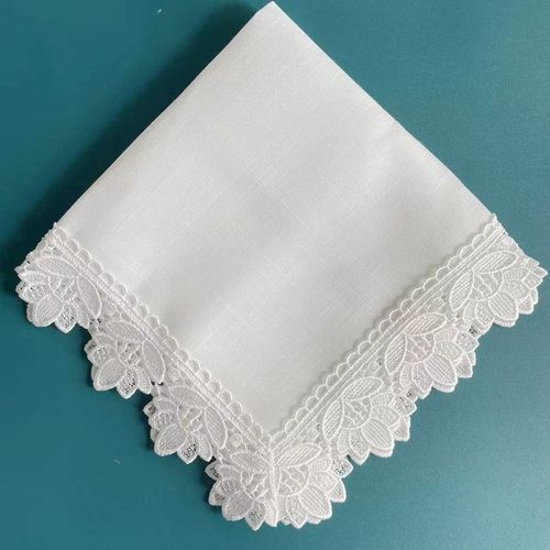 Serviettes De Table En Dentelle Avec Ourlet Blanc,Tissu En Coton,Cocktail,Lin,Fête De Mariage,12 Pièces