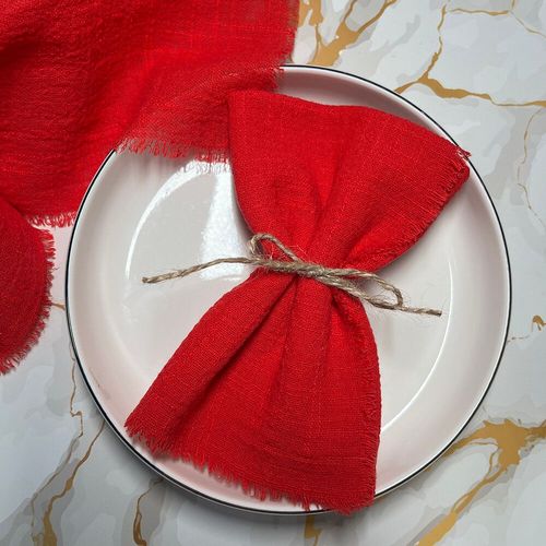 Serviettes De Cuisine Réutilisables,10 Pièces 32x32cm,En Gaze De Coton Rouge,Pour Grill,Pour Fête De Mariage,Décor De Table,Bavures Rétro