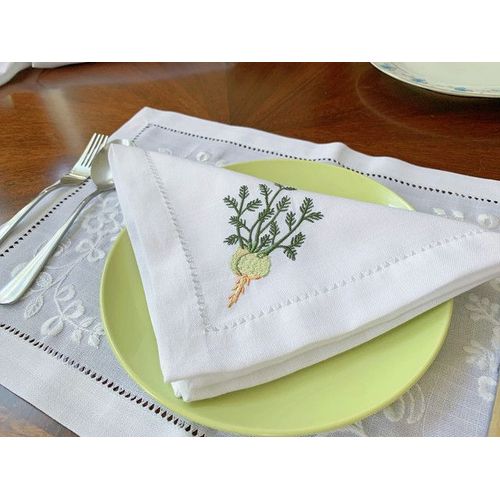 Serviettes De Table En Lin Et Coton,Broderie Ajourée,Betterave,Fenouil,Carotte,Maison/Airbnb/Banquets/Hôtel