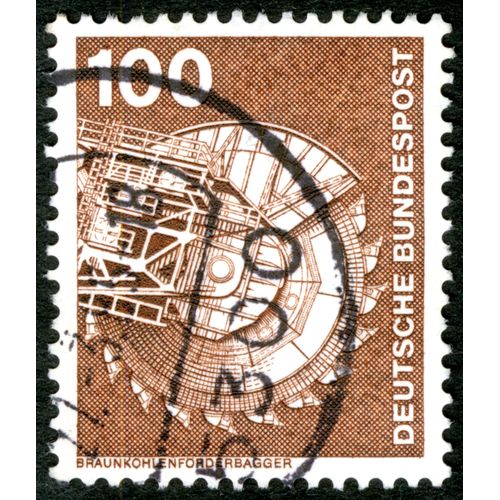 Timbre Oblitéré Deutsche Bundespost, Braunkohlenforderbagger, 100