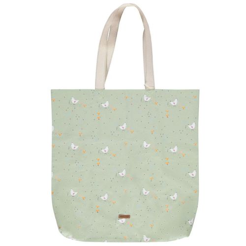 Tote Bag En Coton Recyclé Imprimé Poules La Vie À La Ferme - Vert