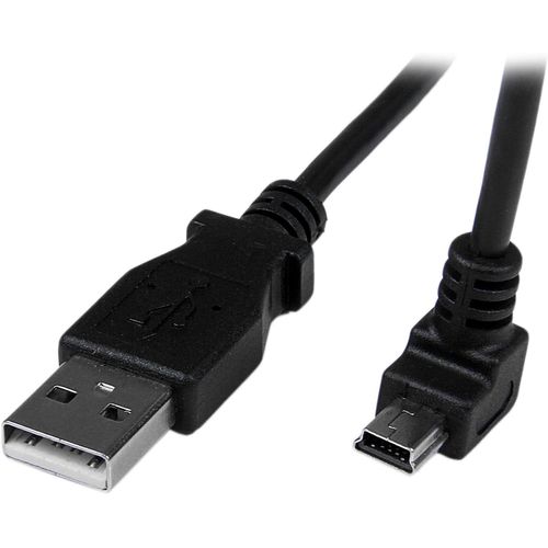 Câble Mini USB 2 m - A vers Mini B coudé 90° vers le bas - Câble USB Mini B Angle Coude vers le bas - Noir 2m (USBAMB2MD)