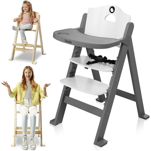 Floris Chaise Haute Bébé En Bois 3 En 1,Plateau Amovible,De 6 À 36 Mois,Ceintures De Sécurité À 5 Points,Capacité De Charge Jusqu'à 15 Kg/40 Kg (Grey)