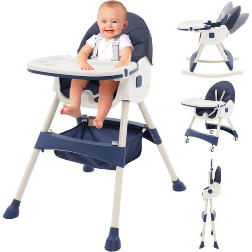 3 En 1 Chaise Haute Bébé Evolutive Pliable Chaise Haute Transat Inclinable Enfant Chaise Reglable Hauteur Avec Double Plateau Et Roue Verrouillable,4 Angles D'inclinaison,De 6 Mois À 3 Ans