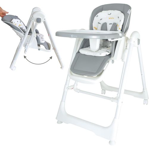 Chaise Haute Evolutive 3 En 1 Movity,Transat,Balancelle Et Rocker Multifonction Pour Bébé (0m+-15kg)/Reclinable,Pliable Et Réglable/Harnais 5 Points (Gris)
