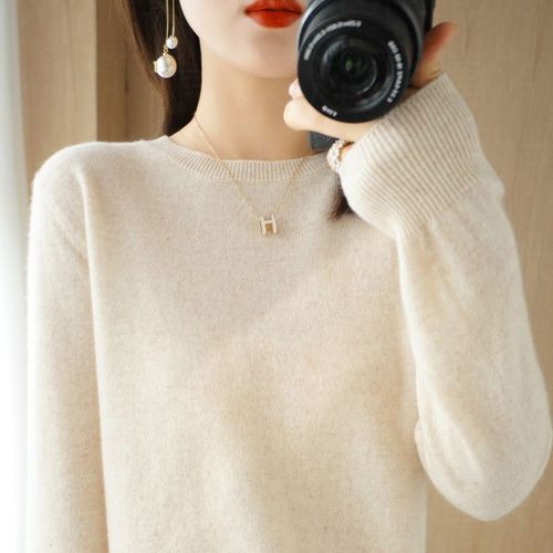 Pull À Col Rond Et Manches Sulfen Cachemire Pour Femme,Couleur Unie,Collection Automne Hiver
