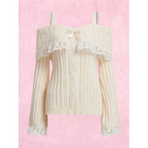 Pull En Tricot À Manches Longues Avec N?ud En Dentelle Pour Femme,Pull Patchwork,Pulls Doux,Rose,Streetwear Y2k,Grunge,Off Initiated