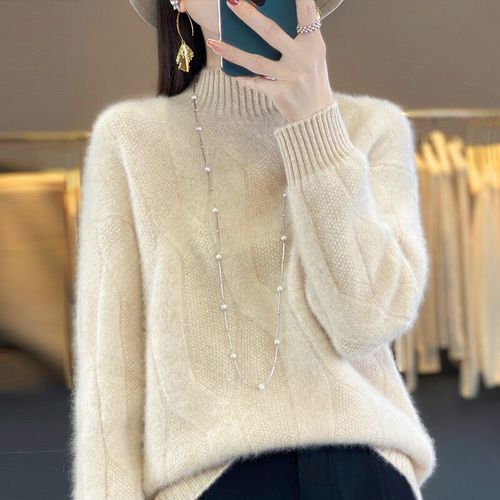 Pull En Cachemire Épais À Col Mi-Haut Pour Femme,Laine Mérinos Douce,Haut De Haute Qualité,Pulls D'automne Et D'hiver